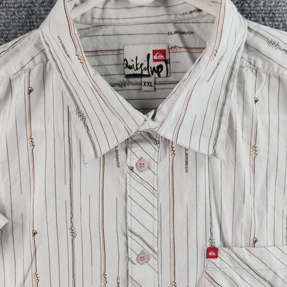 Quiksilver Button Up Shirt Men Short Sleeve 2XL Striped Surf All Cotton Casual - Picture 1 of 16